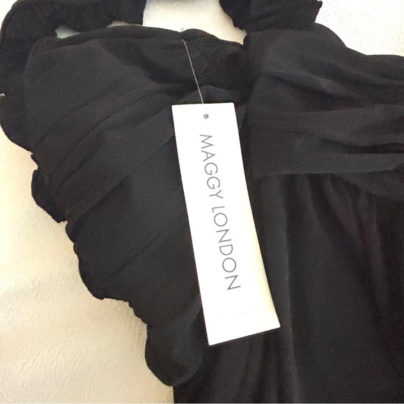 NWT Maggy London Black Plunge Neck Ruffled Sleeveless Mini Cocktail Dress (10) - Picture 10 of 14